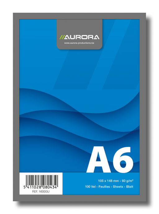 Bloc Notes Capsat Office A6 Velin Microperforații 60g 100 File Aurora, copertă din carton color albastru și microperforații pe latura de sus