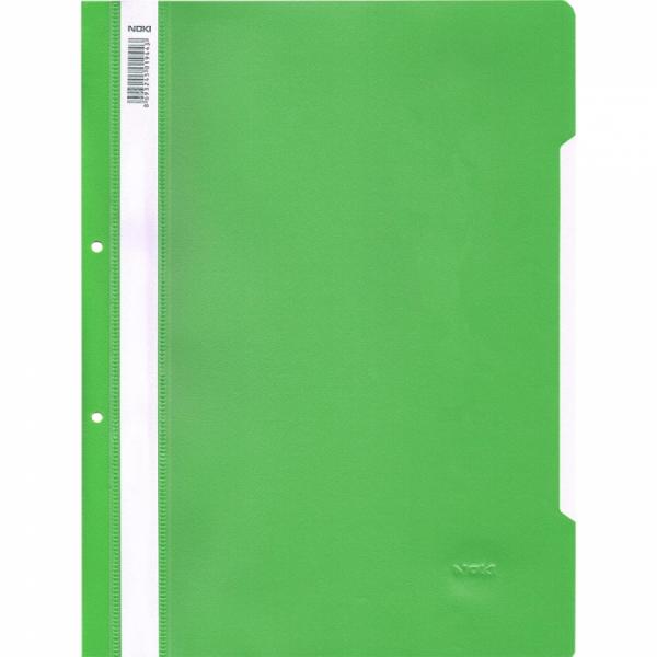 Dosar plastic cu șină și găuri verde NOKI format A4