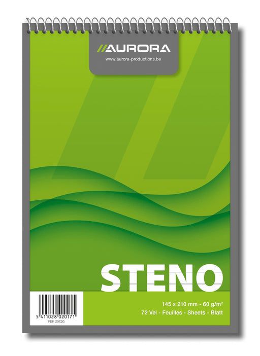 Bloc Notes Spiră Office A5 Dictando 60g 72 File Aurora, copertă din carton color verde lucios și spirală metalică pe latura de sus