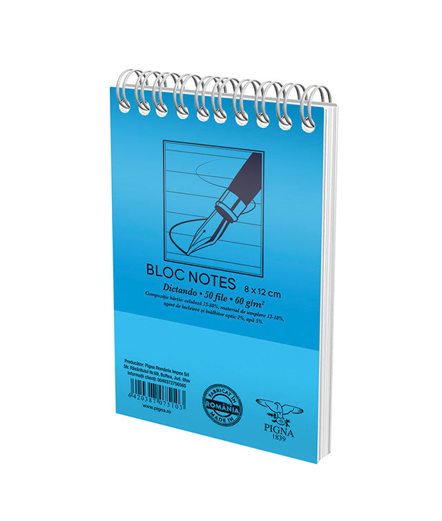Bloc Notes Spiră Basic A7 Dictando 60g 50 File - Pigna