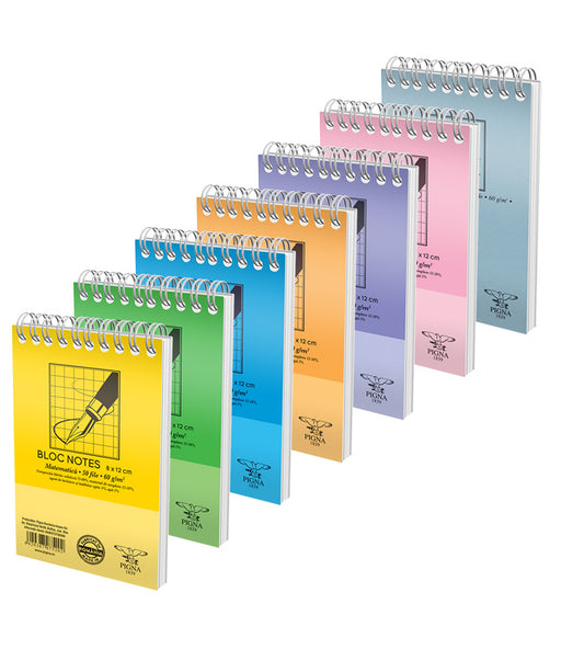 Bloc Notes Spiră Basic A7 Aritmetică 60g 50 File Pigna, copertă din carton monocrom și spiră metalică dublă