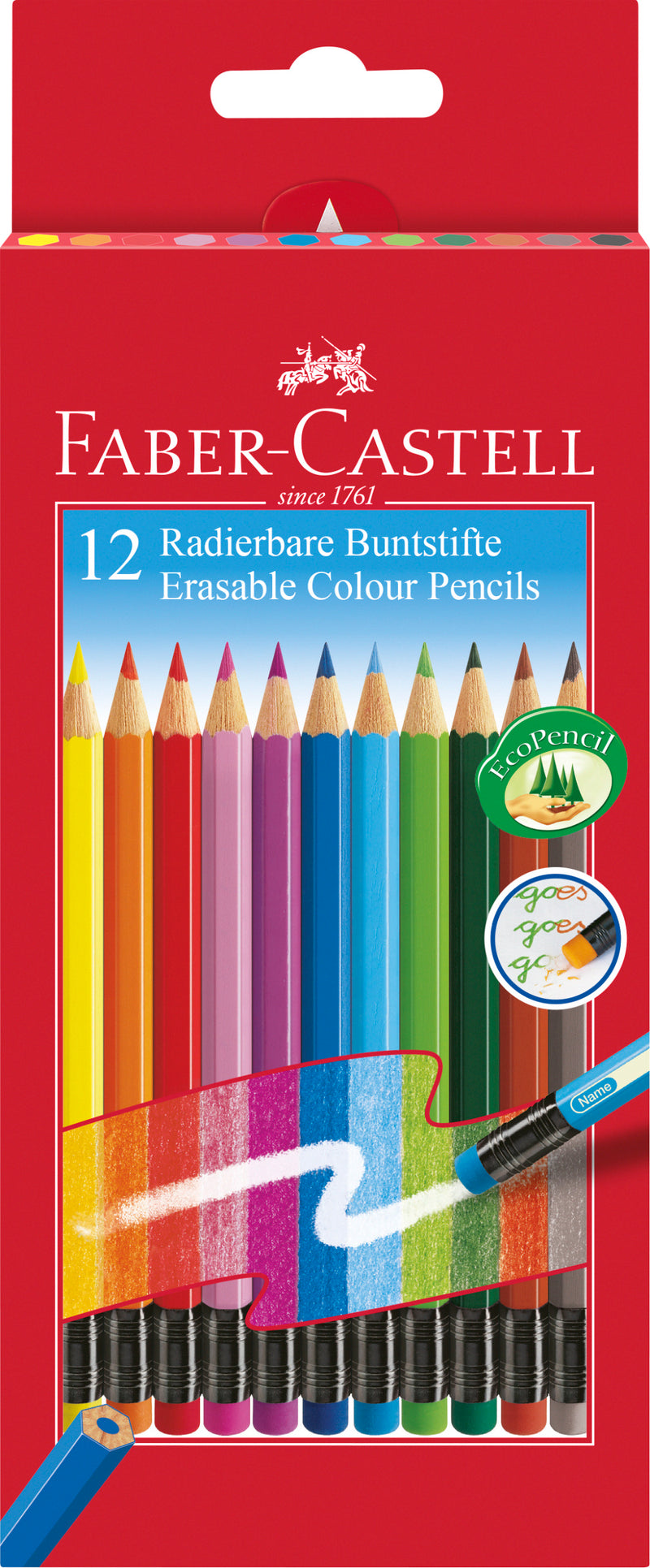 Creioane Colorate Eco cu Gumă 12 Culori Faber-Castell