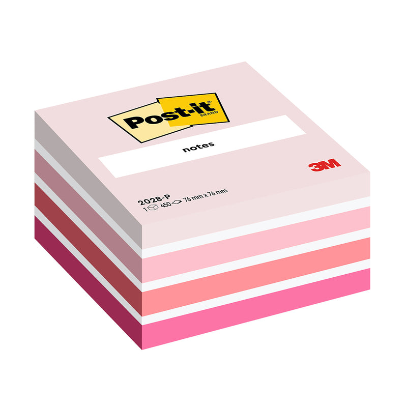 Cub notes adeziv Post-it, Aquarelle roz, 76 x 76 mm, 450 file