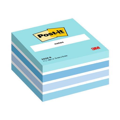 Cub notes adeziv Post-it, Aquarelle albastru, 76 x 76 mm, 450 file