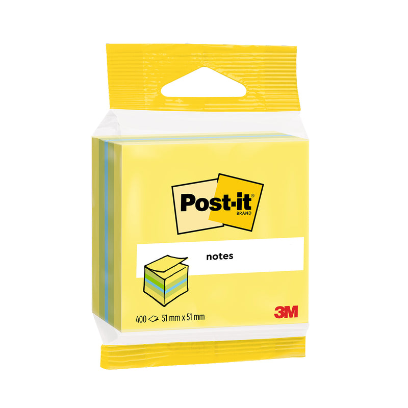 Minicub notes adeziv Post-it, galben/verde, 51 x 51 mm, 400 file