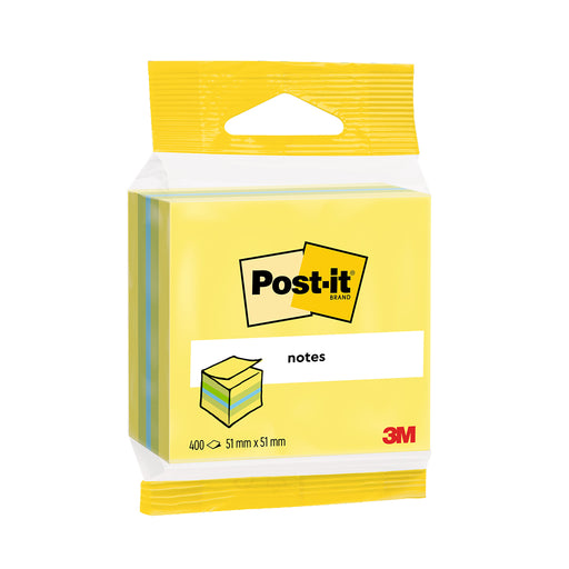 Minicub notes adeziv Post-it, galben/verde, 51 x 51 mm, 400 file