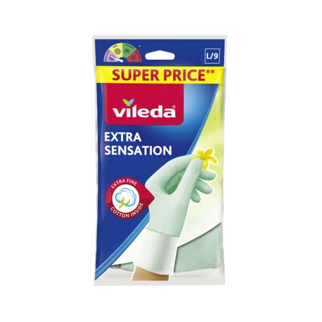 Manusi menaj Vileda Extra Sensation latex cu bumbac L