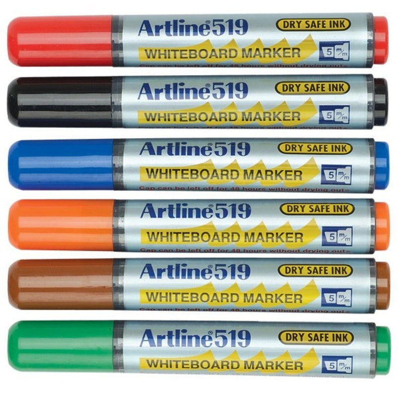 Set 6 Markere pentru Tablă 519 Dry Safe 48h Vârf Teșit 2-5 mm Artline