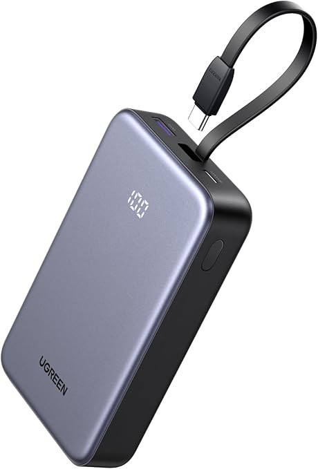 Baterie externa Ugreen PB505 20000mAh 20W USB-C cablu integrat gri