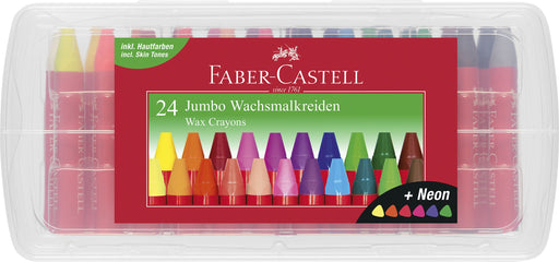 Creioane Cerate Jumbo 24 Culori în Cutie de Plastic Faber-Castell
