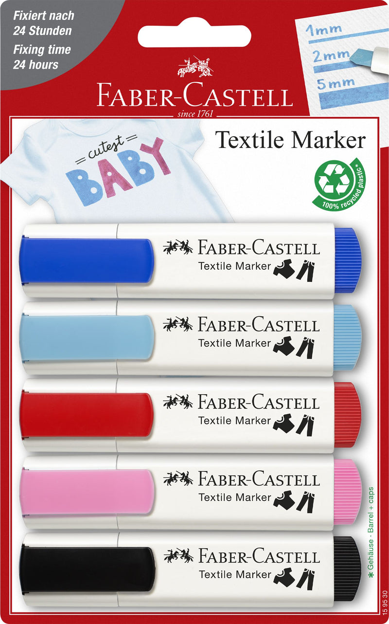 Set Markere Textile Roșu-Albastru 5 buc Faber-Castell