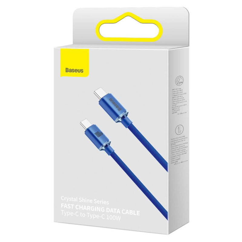 Cablu Crystal Shine USB-C la USB-C 2m 100W Albastru - Baseus
