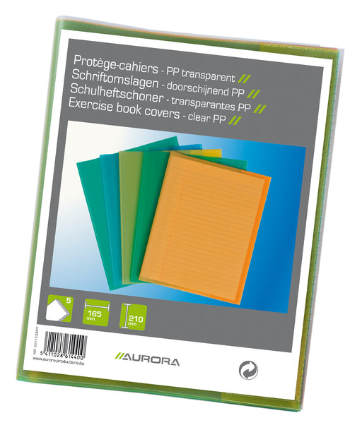 Coperți Caiet A5 PP 120 Microni Transparent Color 5 buc Aurora