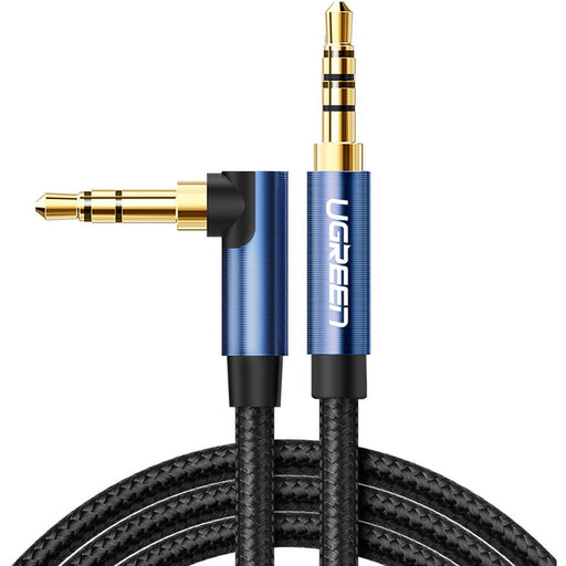 Cablu audio AV112 stereo (3.5 mm jack T/T) 1m braided unghi de 90 grade la un cap albastru - Ugreen