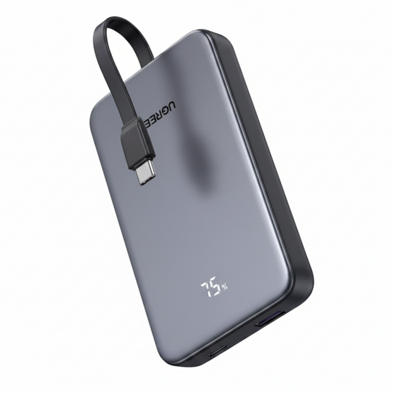 Baterie Externă PB526 10000mAh 20W Cablu USB-C Integrat Gri Ugreen