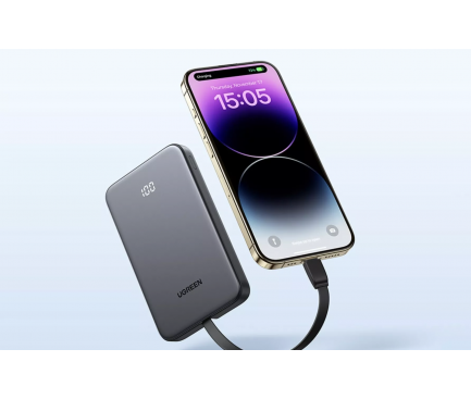 Baterie Externă PB526 10000mAh 20W Cablu USB-C Integrat Gri - Ugreen