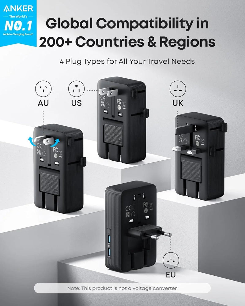 Adaptor Priza Universal Anker Nano Travel 5-in-1 20W 2x USB-C negru