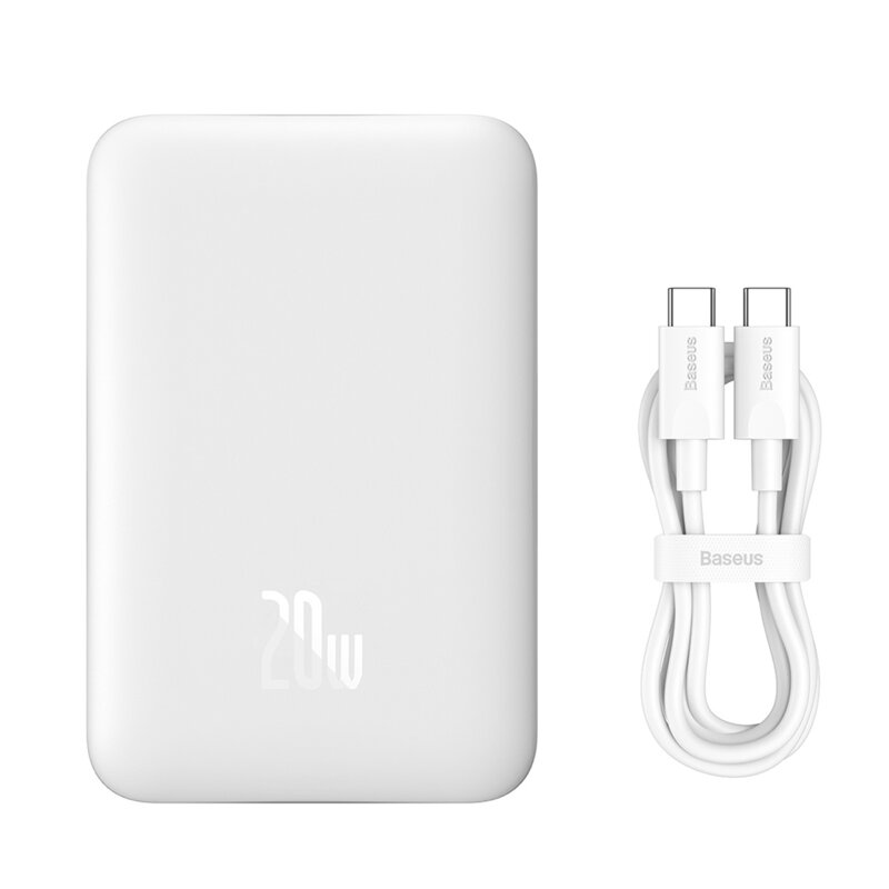 Baterie Externă Magnetic Mini Wireless 10000mAh 20W Alb Baseus