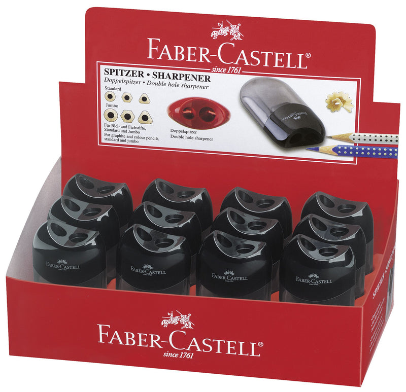 Ascuțitoare Plastic Dublă cu Container Neagră Faber-Castell