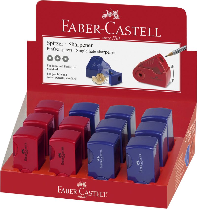 Ascuțitoare Plastic Simplă Sleeve-Mini cu Container Roșu/Albastru Faber-Castell