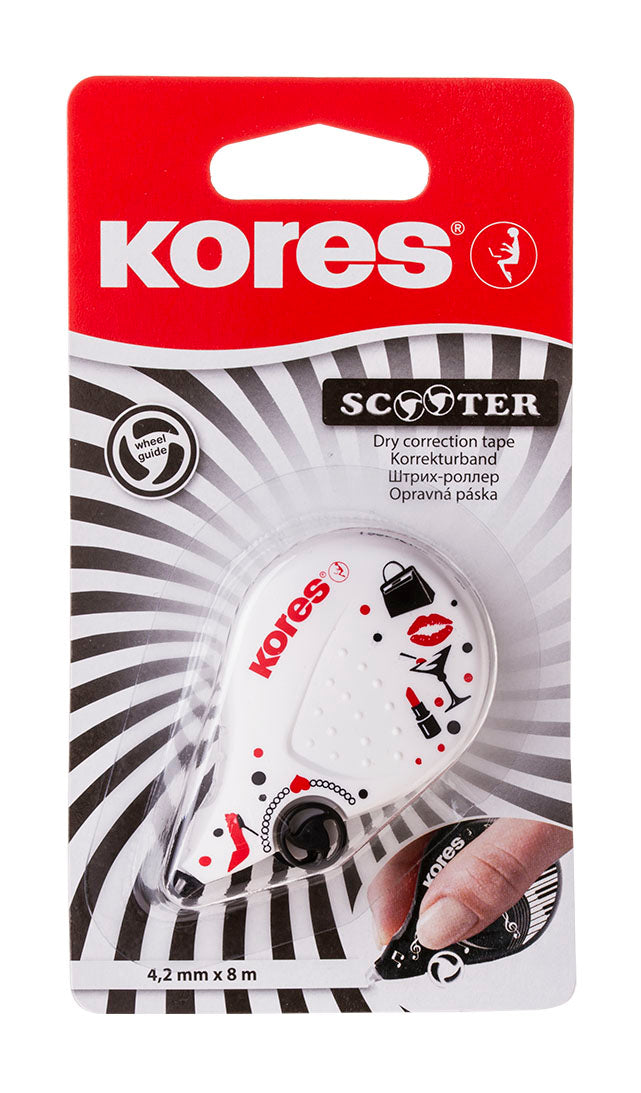 Bandă Corectoare Scooter Black White 4,2 mm x 8 m Kores