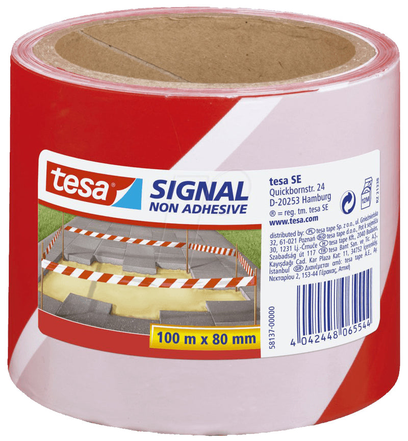 Bandă Neadezivă de Avertizare Roșu/Alb 100 m x 80 mm Tesa