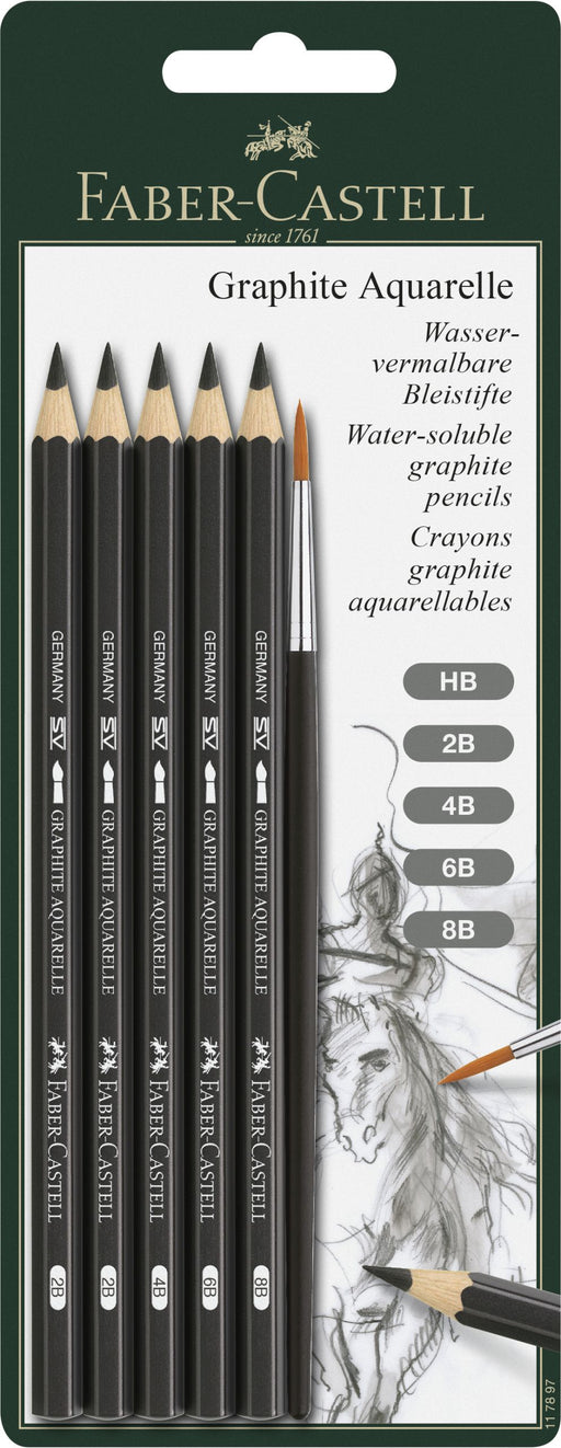 Set Creioane Grafit Aquarelle 6 buc + Pensulă Faber-Castell