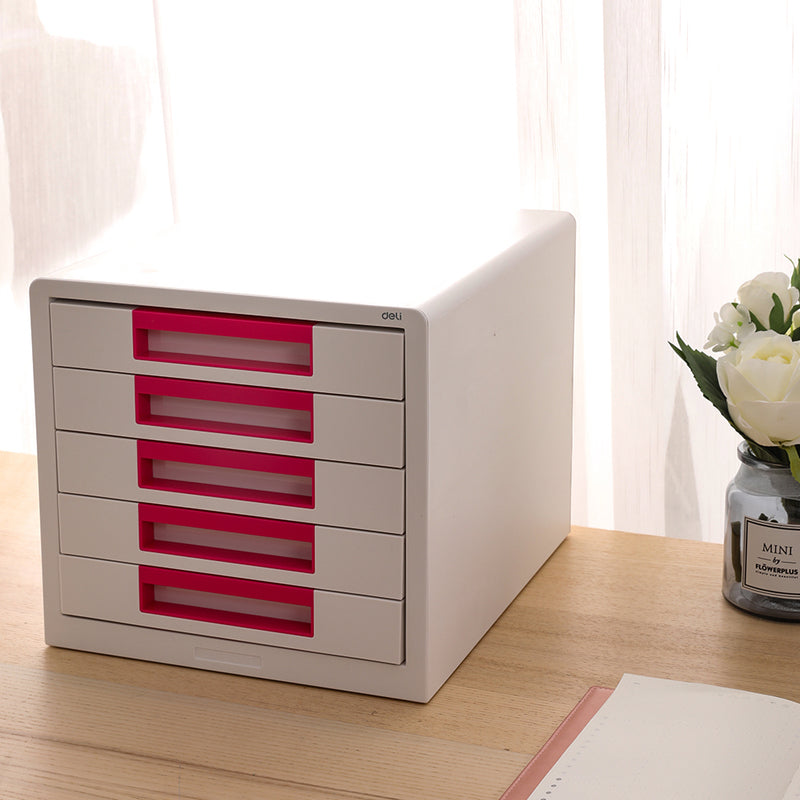 Cabinet 5 Sertare Alb/Roz Deli