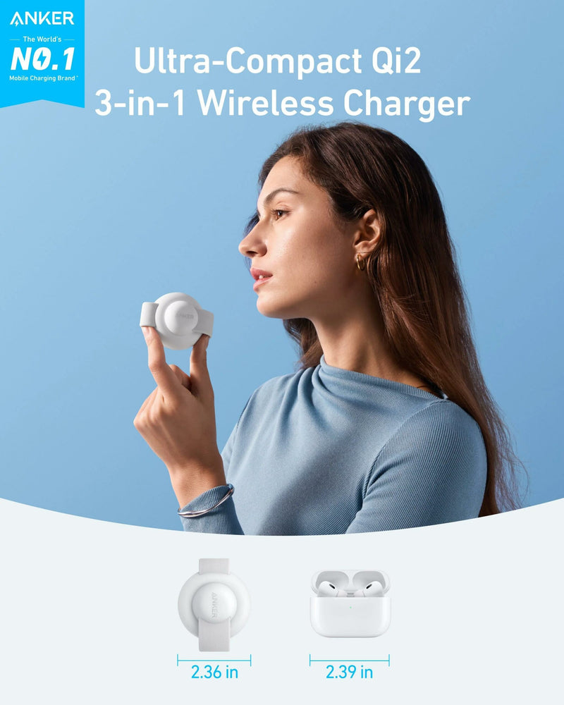 Incarcator Wireless Anker MagGo 3-in-1 Qi2 15W Pliabil pentru iPhone alb