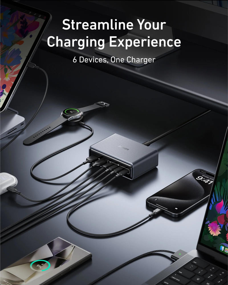 Stație de Încărcare Prime 200W 4x USB-C 2x USB-A GaN Negru - Anker