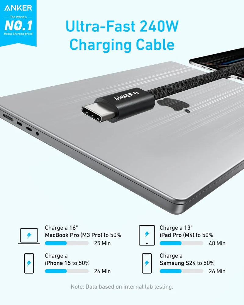 Cablu Zolo USB-C la USB-C 1m 240W Negru - Anker