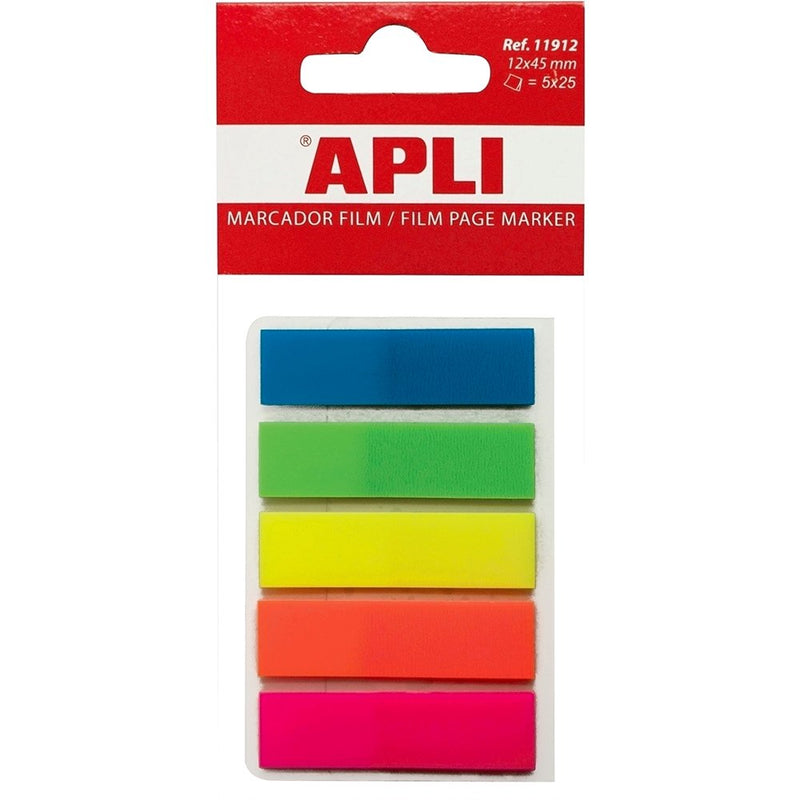 Index Autoadeziv Plastic 12x45 mm, 5 Culori x 25 File - Apli
