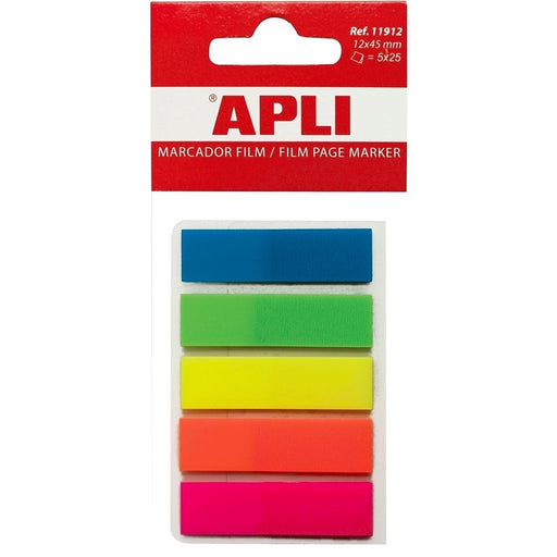 Index Autoadeziv Plastic 12x45 mm, 5 Culori x 25 File - Apli