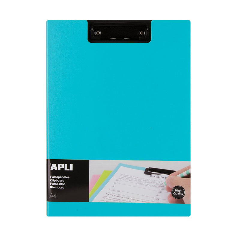Clipboard Dublu A4 PP cu Clapă, Albastru Deschis marca Apli cu copertă protectoare și clemă metalică