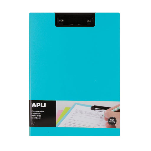Clipboard Dublu A4 PP cu Clapă, Albastru Deschis marca Apli cu copertă protectoare și clemă metalică