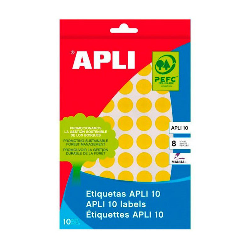 Etichete autoadezive rotunde Apli, diametru Ø 19 mm, culoare galben, 320 buc/blister