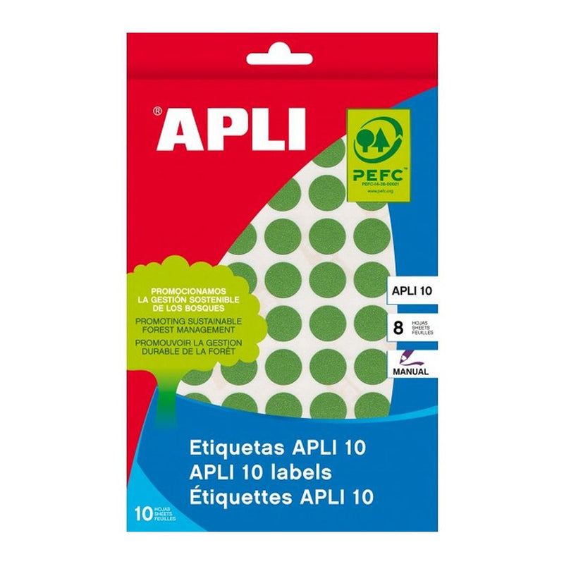 Etichete autoadezive rotunde Apli, diametru Ø 19 mm, culoare verde, 320 buc/blister