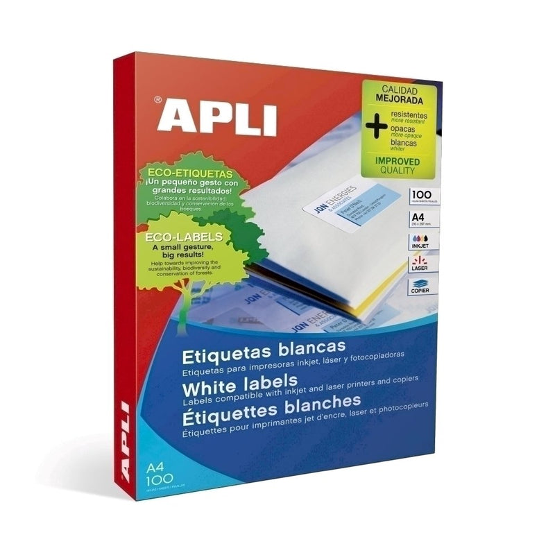 Etichete autoadezive Apli, format A4, dimensiune 210 x 297 mm, 100 coli/top