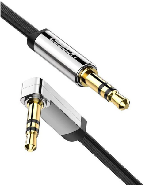 Cablu audio AV119 stereo (3.5 mm jack T/T) design slim unghi 90 grade la un capat 2m negru - Ugreen