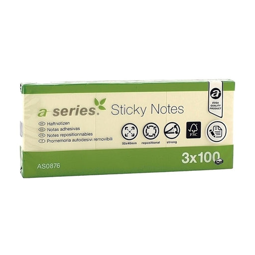 Notes Adeziv Galben 50x40 mm 100 File 3 Buc/Set - A-Series