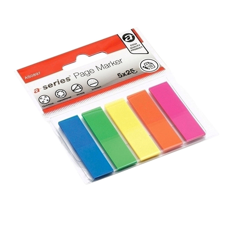 Index Autoadeziv Plastic 12x44 mm, 5 Culori/Set, 25 File/Culoare - A-Series