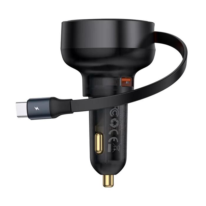 Încărcător Auto Enjoyment Pro 60W Cablu USB-C Retractabil Negru - Baseus