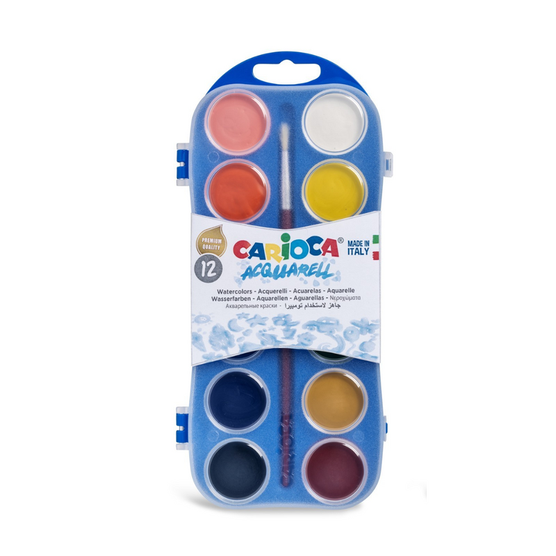 Acuarele Lavabile Aquarell 12 Culori + Pensulă Carioca