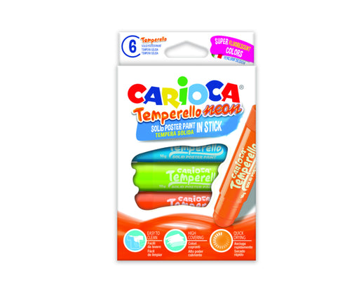 Creioane Tempera Fluorescente Lavabile Temperello Neon 6 Culori Carioca