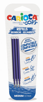 Rezerve Pix Erasable Oops 0,7 mm 3 buc Albastre Carioca