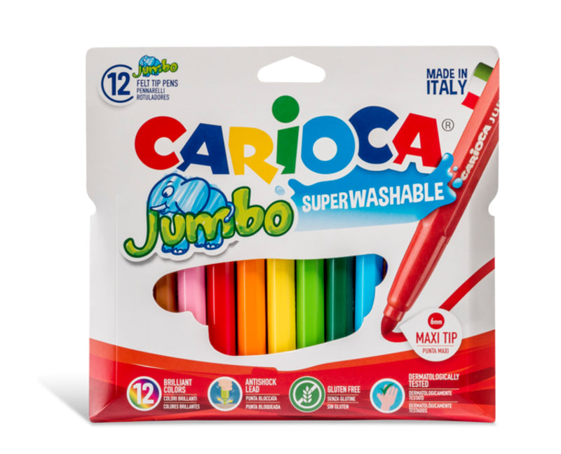 Carioci Super Lavabile Jumbo Vârf Gros 6 mm 12 Culori Carioca