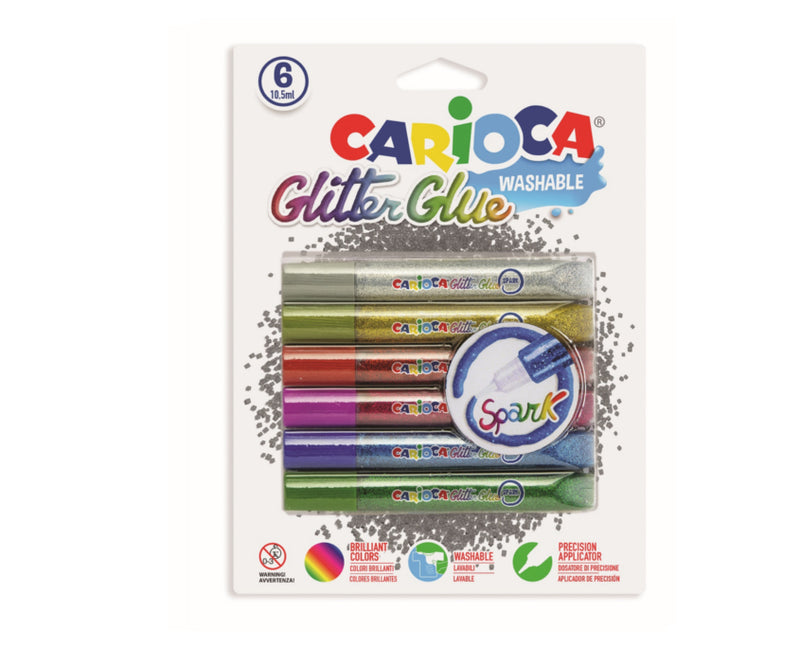 Lipici cu Sclipici Lavabil Glitter Glue Spark 6 Culori x 10,5 ml Carioca