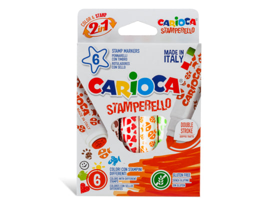 Set 6 Markere Lavabile cu 6 Ștampile Stamperello Carioca