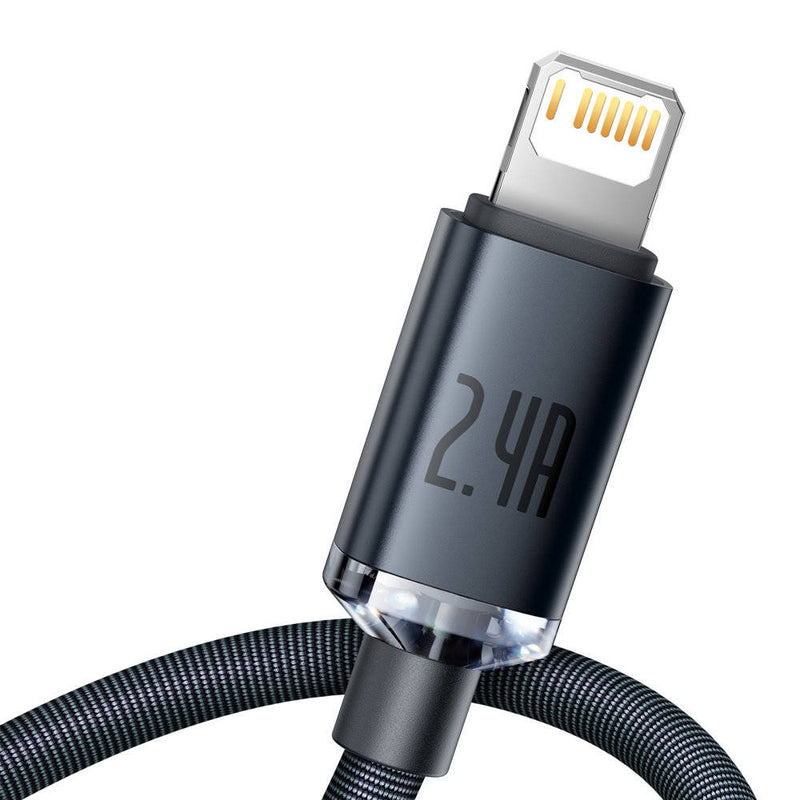 Cablu Crystal Shine USB la Lightning 1.2m 2.4A Negru - Baseus
