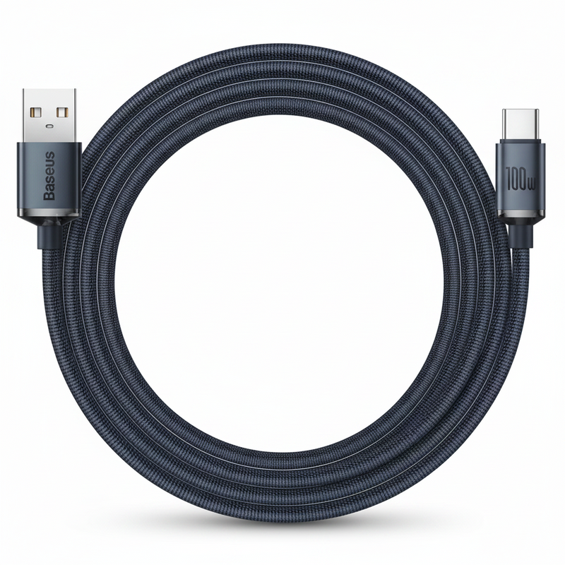 Cablu Baseus Crystal Shine USB la USB-C 2m 100W Negru